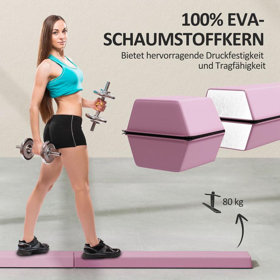 Northio  236 cm Klappbarer Schwebebalken, tragbar Turnbalken, rutschfest Balance Beam, Turn- und Balancierbalken bis 80 kg, für Kinder ab 3 Jahre, Indoor & Outdoor, Rosa 