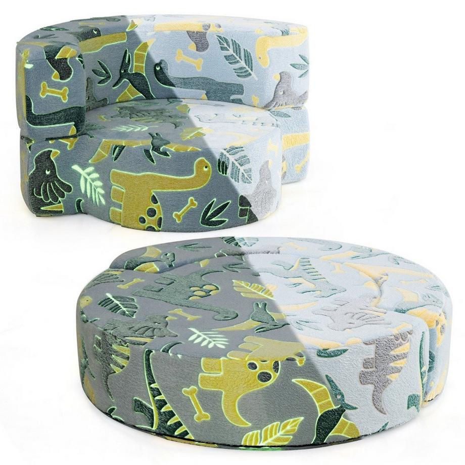 Northio 2 in 1 Kindersofa rund Spielsofa im Dunkeln Leuchtend Kindercouch gepolstert mit abnehmbarem Bezug Blau  