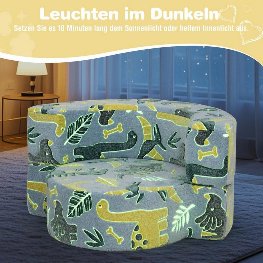 Northio 2 in 1 Kindersofa rund Spielsofa im Dunkeln Leuchtend Kindercouch gepolstert mit abnehmbarem Bezug Blau  