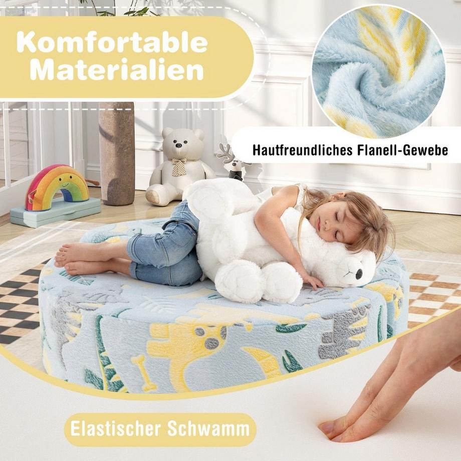 Northio 2 in 1 Kindersofa rund Spielsofa im Dunkeln Leuchtend Kindercouch gepolstert mit abnehmbarem Bezug Blau  