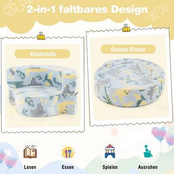 2 in 1 Kindersofa rund Spielsofa im Dunkeln Leuchtend Kindercouch gepolstert mit abnehmbarem Bezug Blau