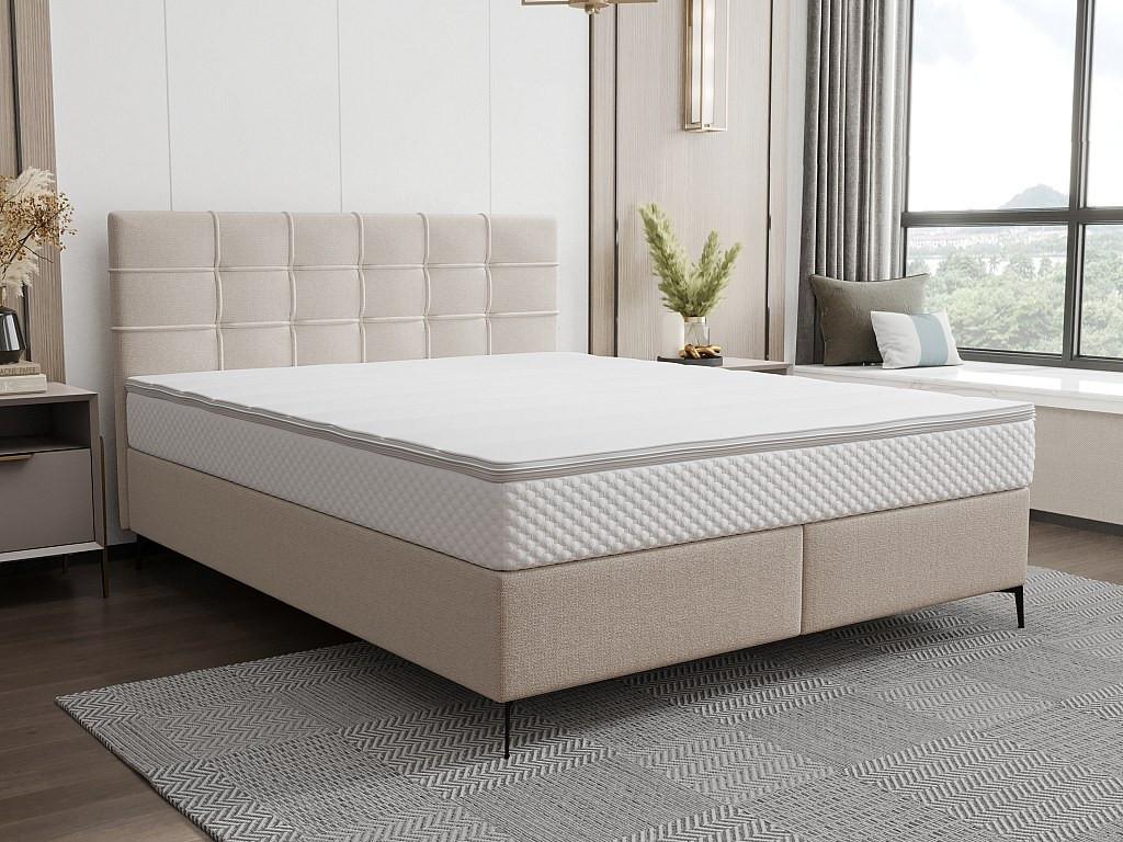 Ysmée Boxspringbett komplett mit Bett-Kopfteil gesteppt + Lattenrost + Matratze + Topper - 160 x 200 cm - Stoff - Beige - INAO von YSMÉE  