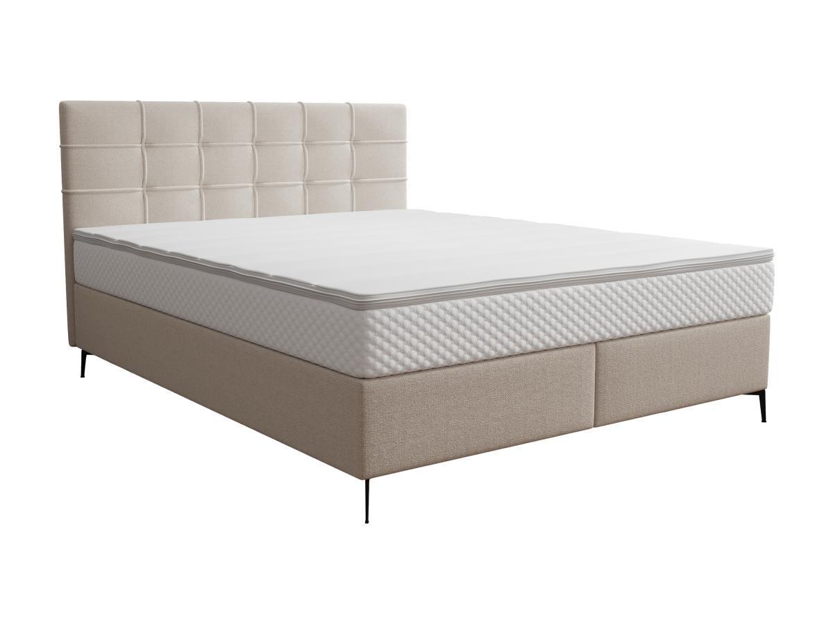 Ysmée Boxspringbett komplett mit Bett-Kopfteil gesteppt + Lattenrost + Matratze + Topper - 160 x 200 cm - Stoff - Beige - INAO von YSMÉE  