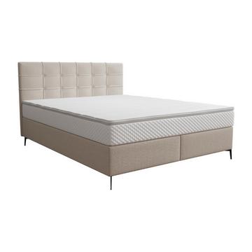 Boxspringbett komplett mit Bett-Kopfteil gesteppt + Lattenrost + Matratze + Topper - 160 x 200 cm - Stoff - Beige - INAO von YSMÉE
