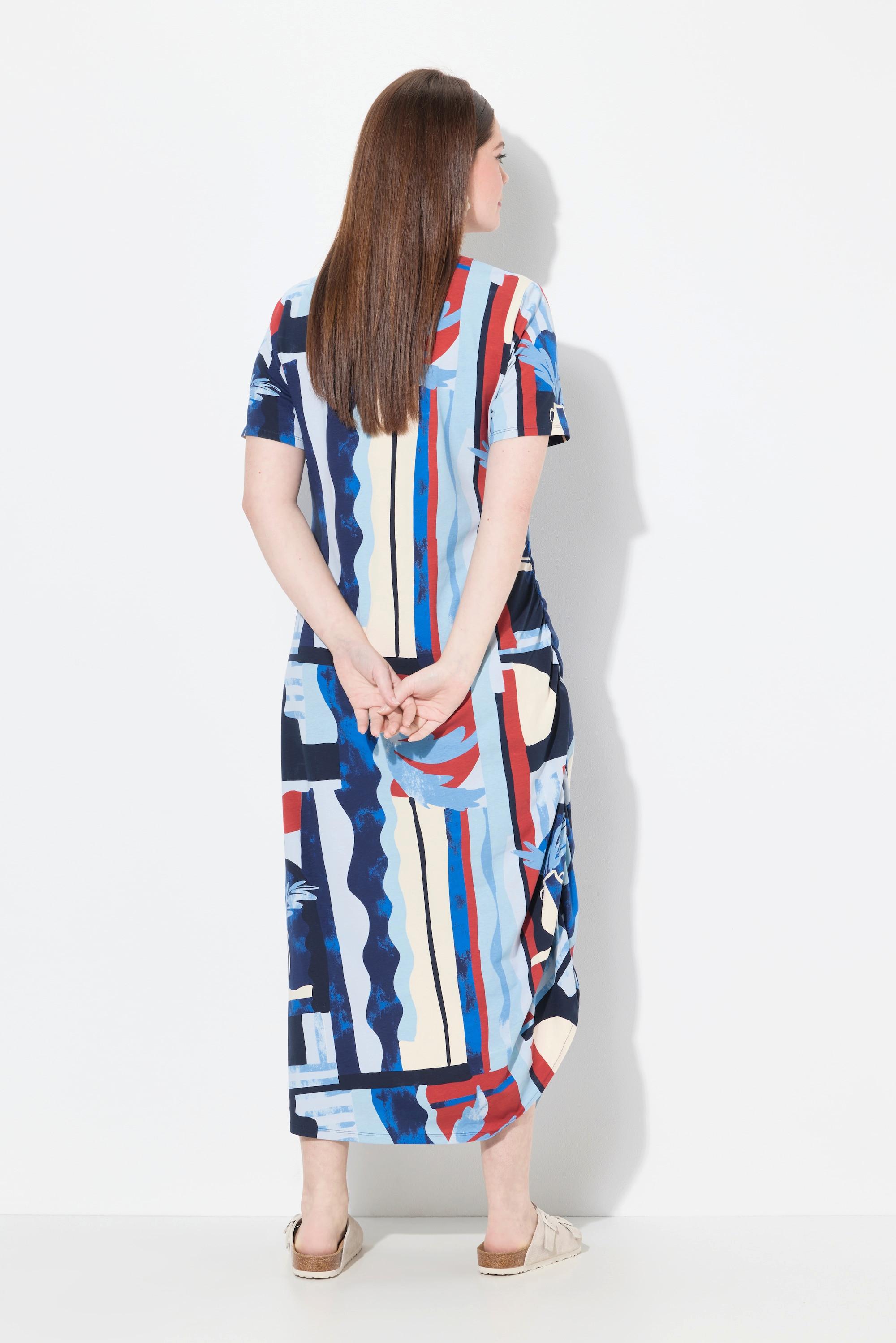 Ulla Popken Maxi Abito Stampa Vasi Girocollo Mezza Manica  