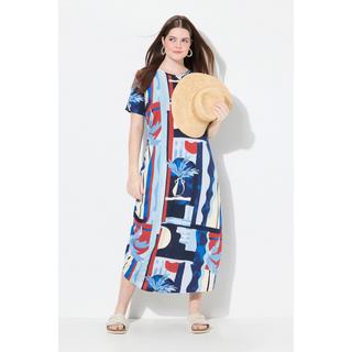Ulla Popken Maxi Abito Stampa Vasi Girocollo Mezza Manica  
