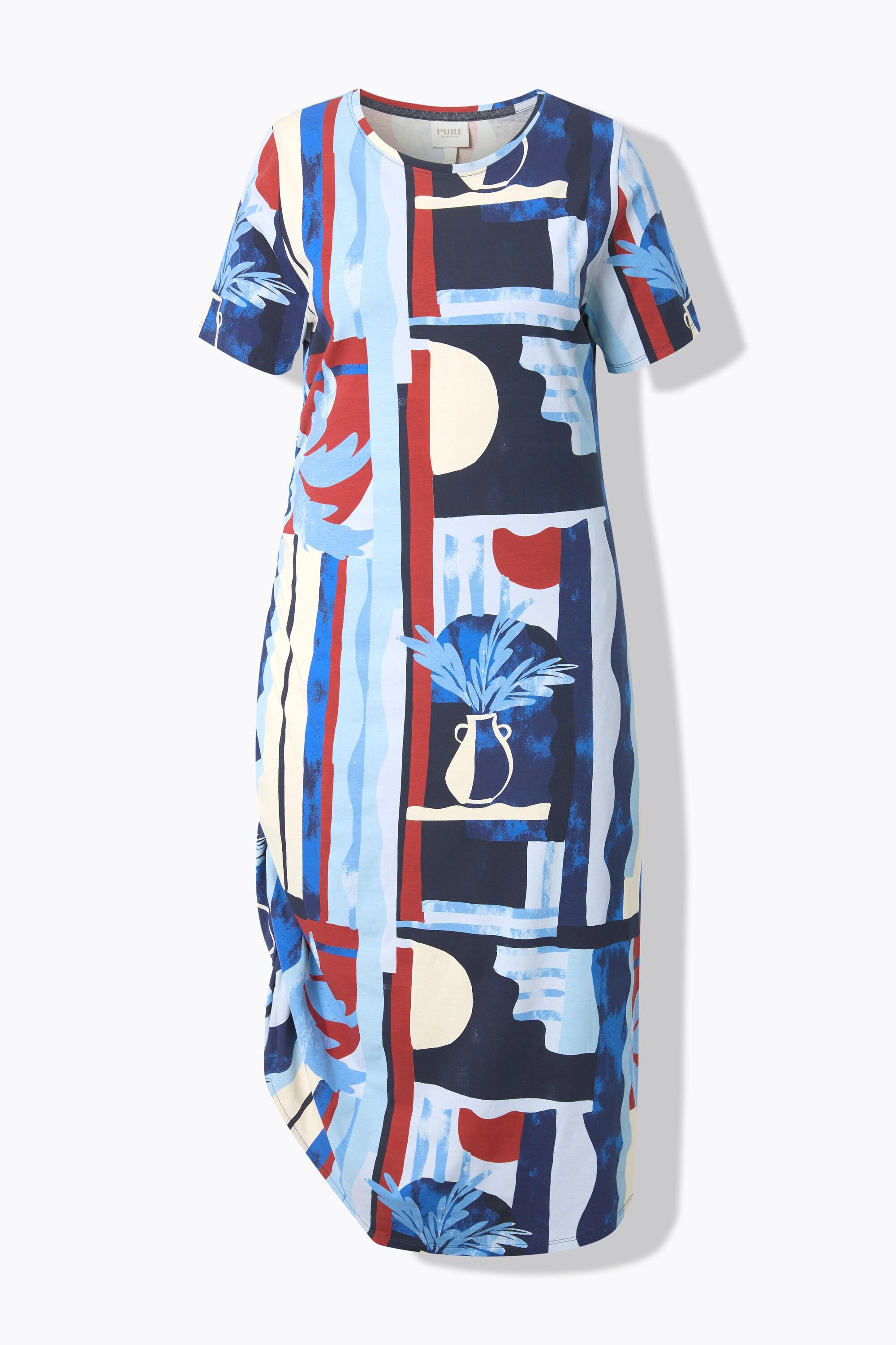 Ulla Popken Maxi Abito Stampa Vasi Girocollo Mezza Manica  