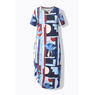 Ulla Popken Maxi Abito Stampa Vasi Girocollo Mezza Manica  