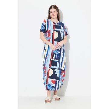 Maxi abito con vasi, scollo a girocollo e mezze maniche