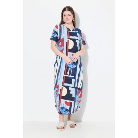 Ulla Popken Maxi Abito Stampa Vasi Girocollo Mezza Manica  