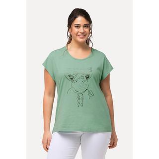 Ulla Popken  T-shirt dal taglio oversize con design metallico con animale, scollo a girocollo e mezze maniche 