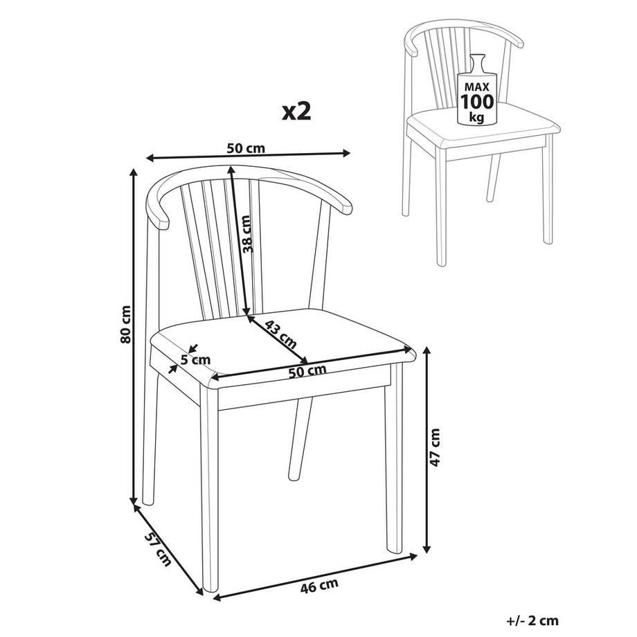Beliani Lot de 2 chaises de salle à manger en Bois d'hévéa Traditionnel CRAIG  