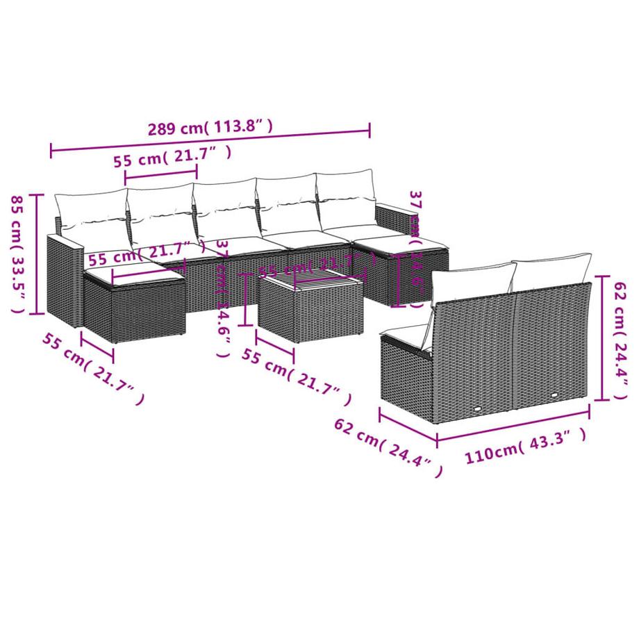 VidaXL Ensemble de canapés de jardin rotin synthétique  