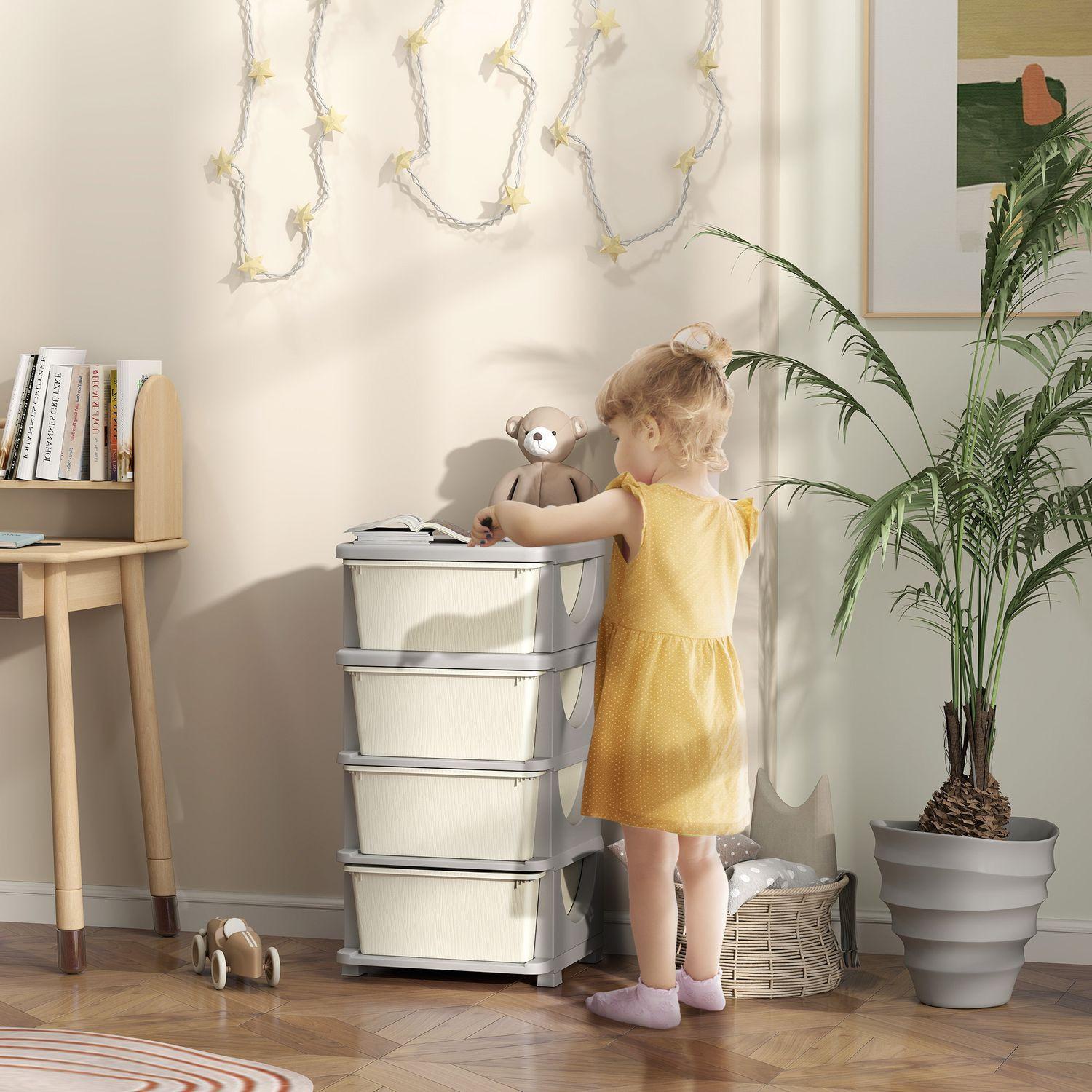 Northio Commode pour chambre d'enfant, organisateur de jouets à 4 niveaux, rangement de jouets, blanc crème  