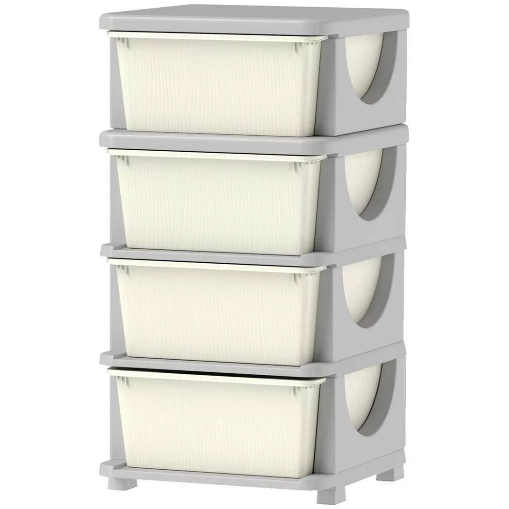 Northio - Cassettiera per la cameretta dei bambini, organizer per giocattoli a 4 livelli, contenitore per giocattoli, bianco crema, 76 CM