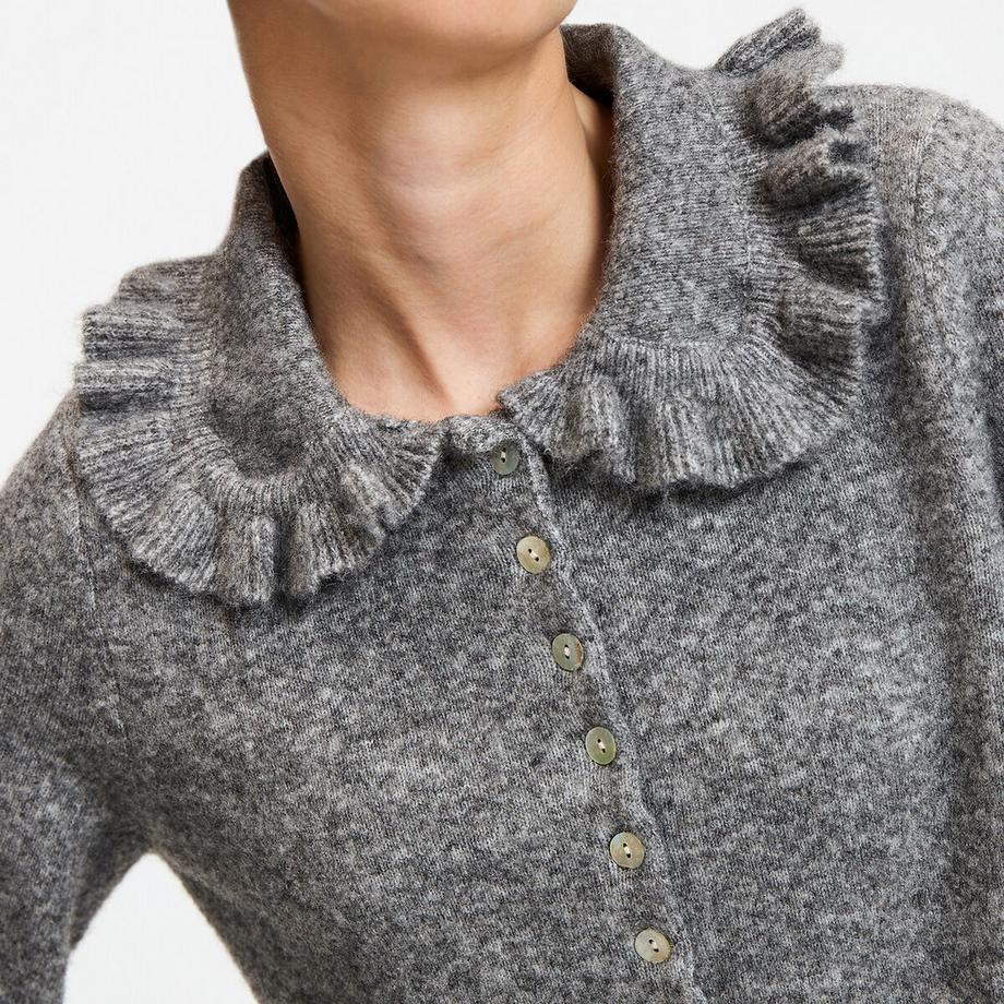 La Redoute Collections Cardigan col Claudine avec détails volants  