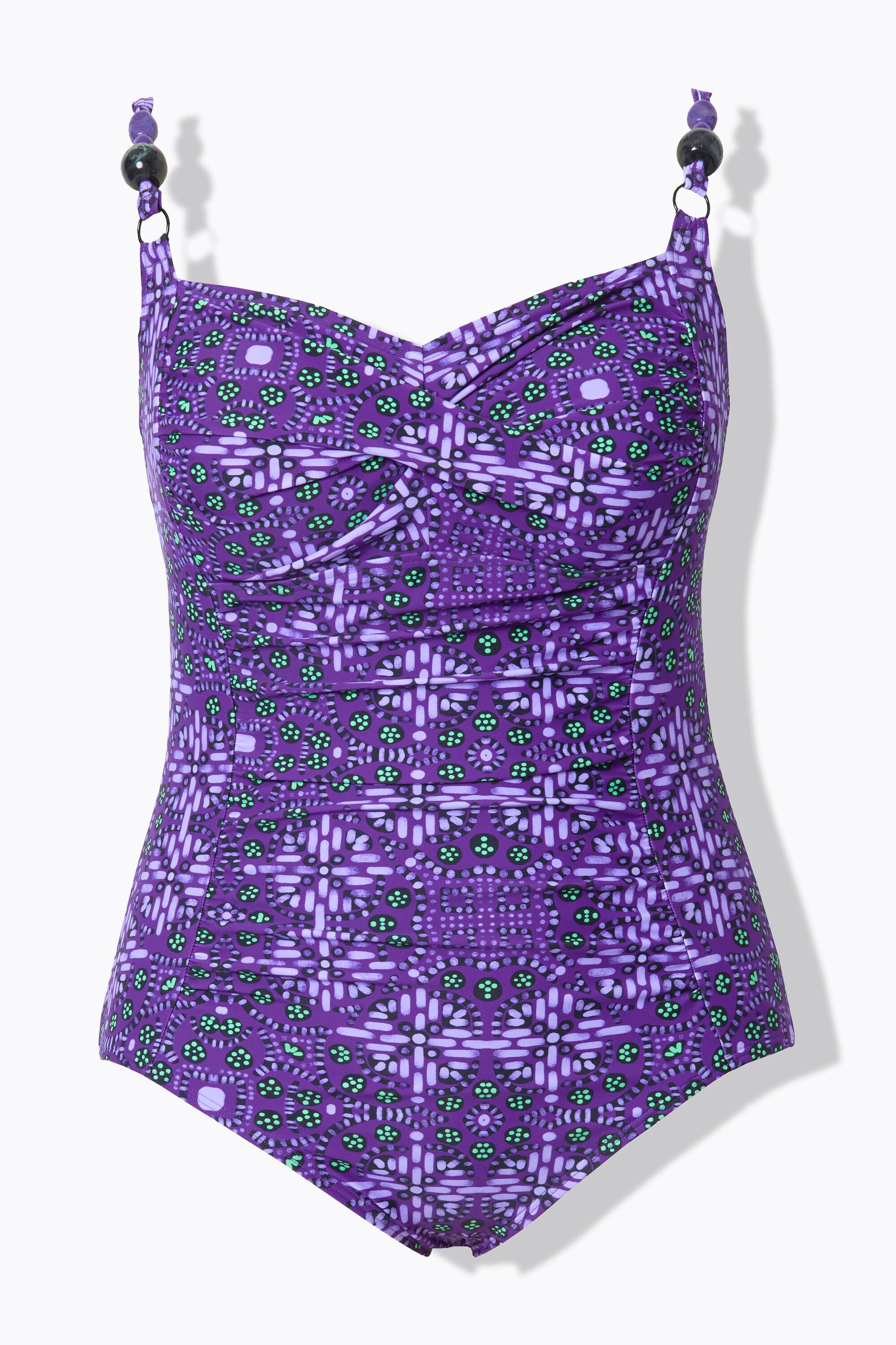 Ulla Popken Maillot de bain drapé bonnets souples perles fantaisie  