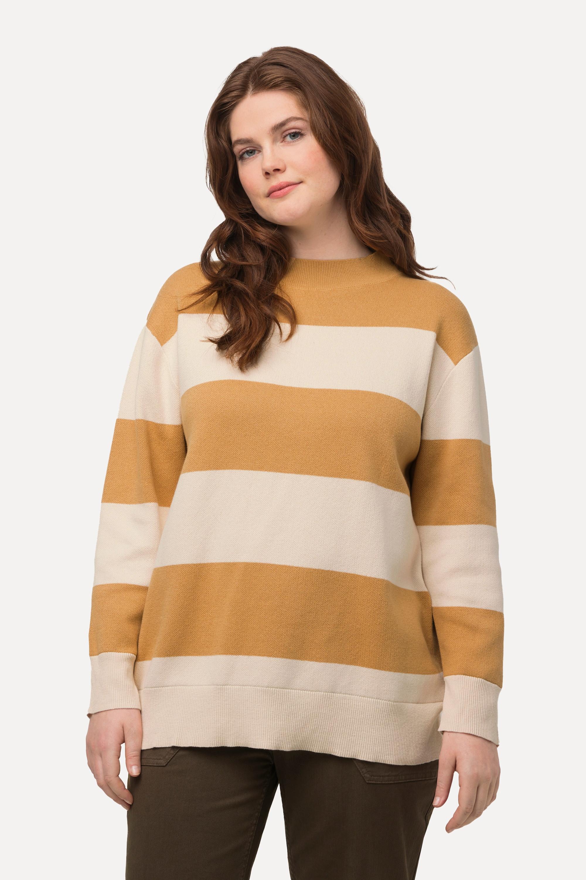 Ulla Popken  Pullover, Streifen, Stehkragen, Langarm, Biobaumwolle 