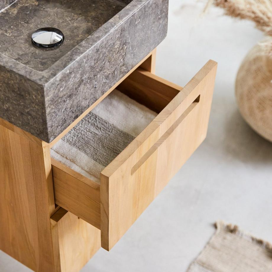 Tikamoon Meuble salle de bain en teck massif et marbre 40 cm Line  