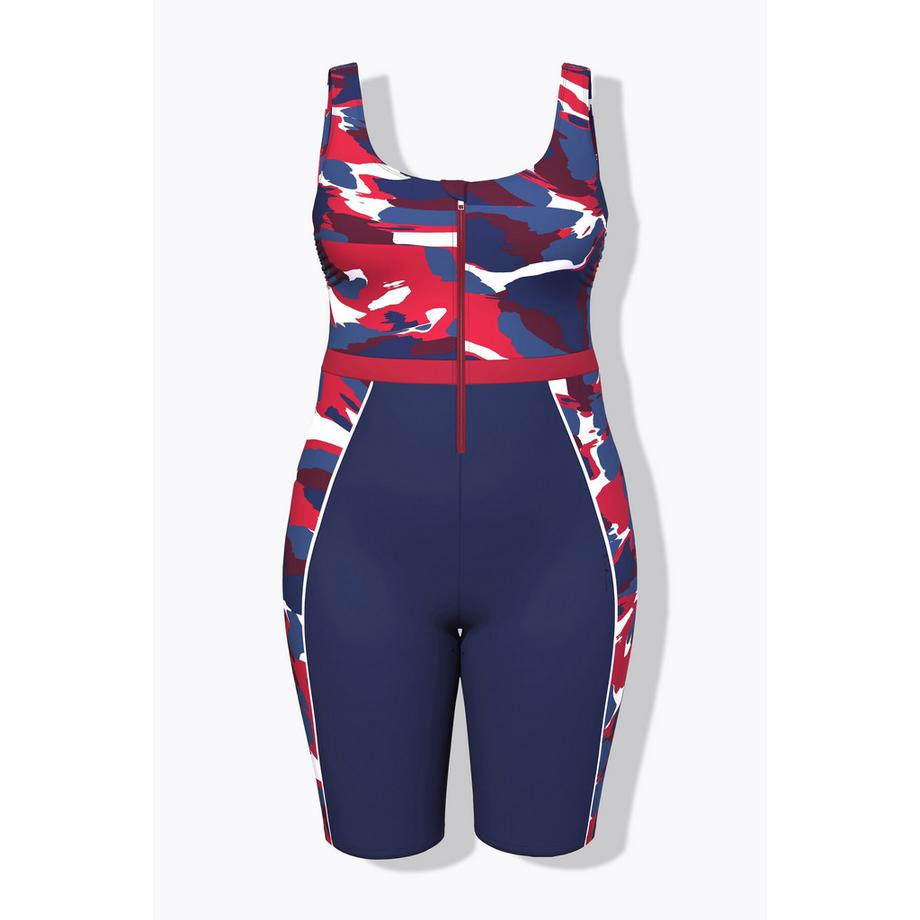 Ulla Popken Costume da bagno gamba lunga senza coppe con zip riciclato  