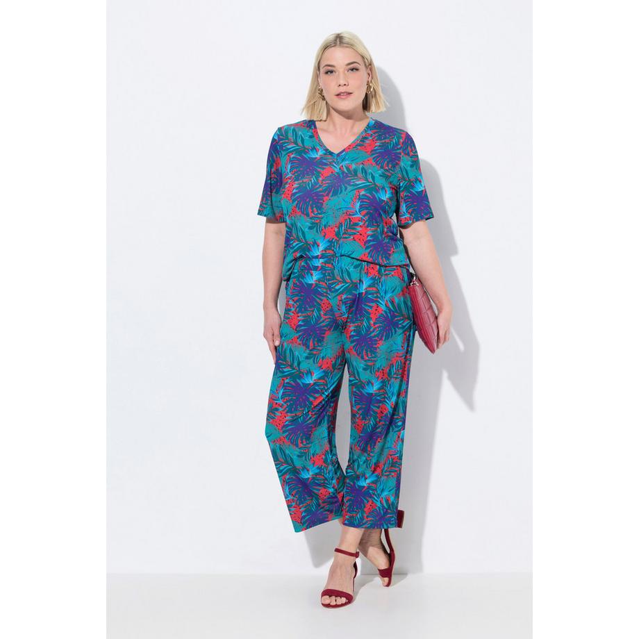 Ulla Popken Pantalon 7/8 Jersey Jambe Droite Large Taille Élastique  