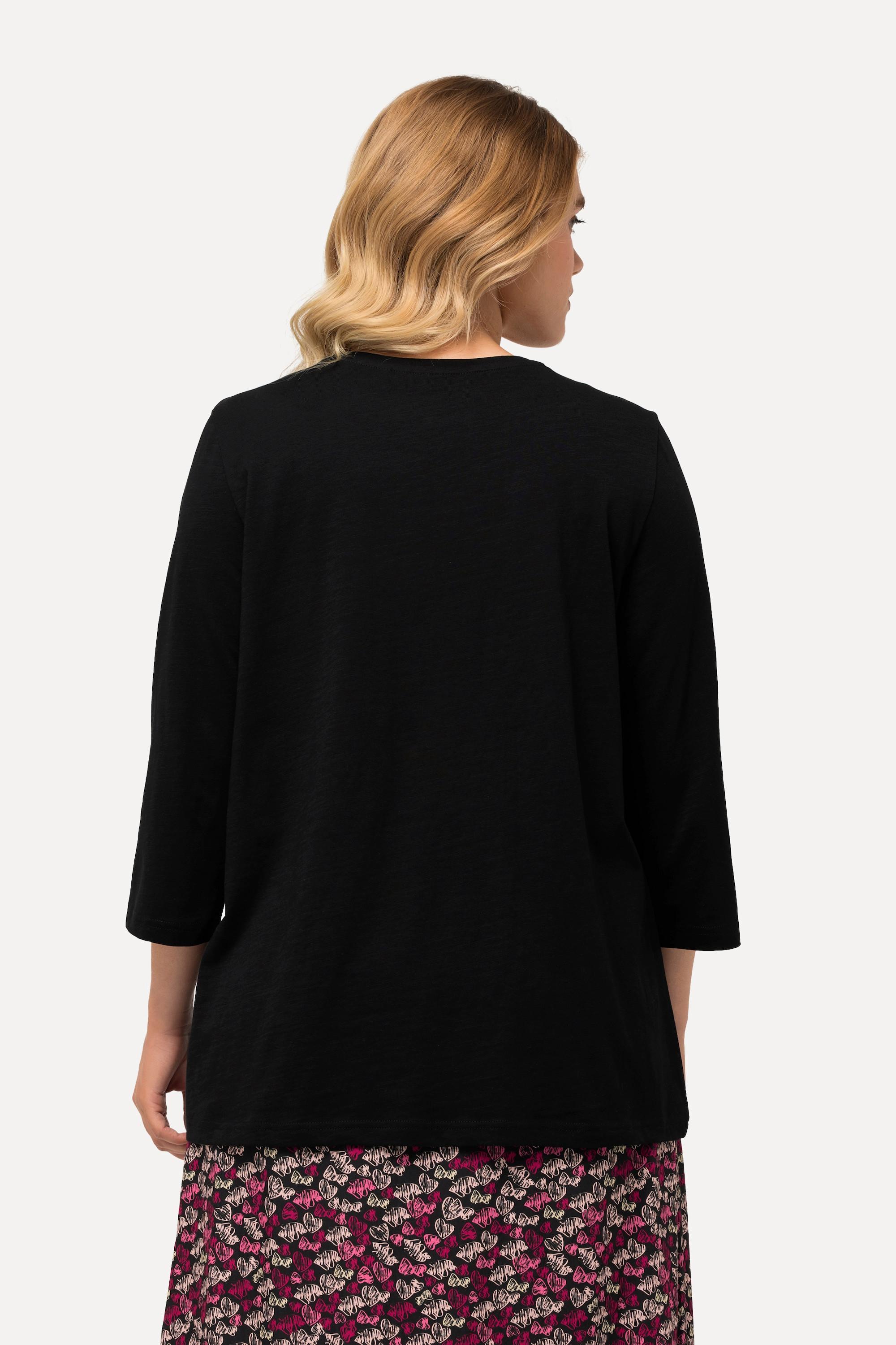 Ulla Popken  Shirt, Ciao Bella, Classic, V-Ausschnitt, 3/4-Arm 