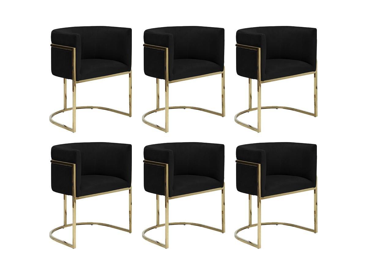 PASCAL MORABITO Lot de 6 chaises avec accoudoirs - Velours et acier inoxydable - Noir et doré - PERIA de Pascal MORABITO  