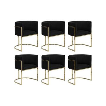 Lot de 6 chaises avec accoudoirs - Velours et acier inoxydable - Noir et doré - PERIA de Pascal MORABITO