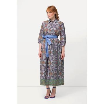 Hemdblusenkleid, Paisley, A-Linie, Rundhals, 3/4-Arm