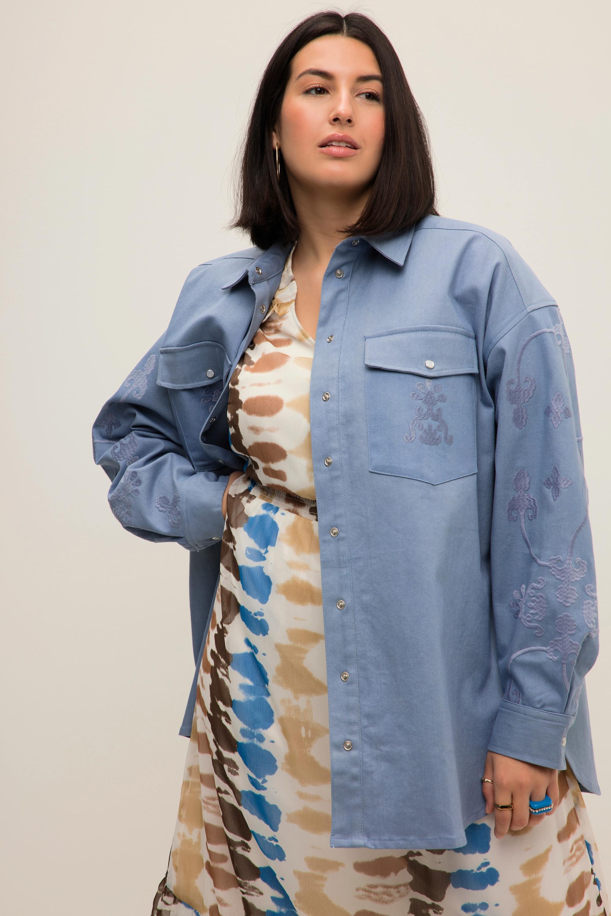 Studio Untold  Camicia di jeans dal taglio oversize con ricami, collo da camicia e maniche lunghe 