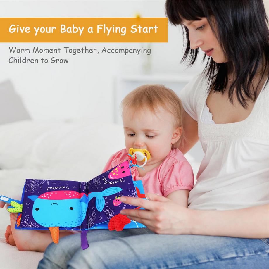 Activity-board  Livre en tissu pour bébé, 2 pièces livre d'images doux pour bébé livre de bain livre en tissu livre à câliner 