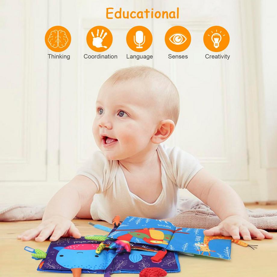 Activity-board  Livre en tissu pour bébé, 2 pièces livre d'images doux pour bébé livre de bain livre en tissu livre à câliner 