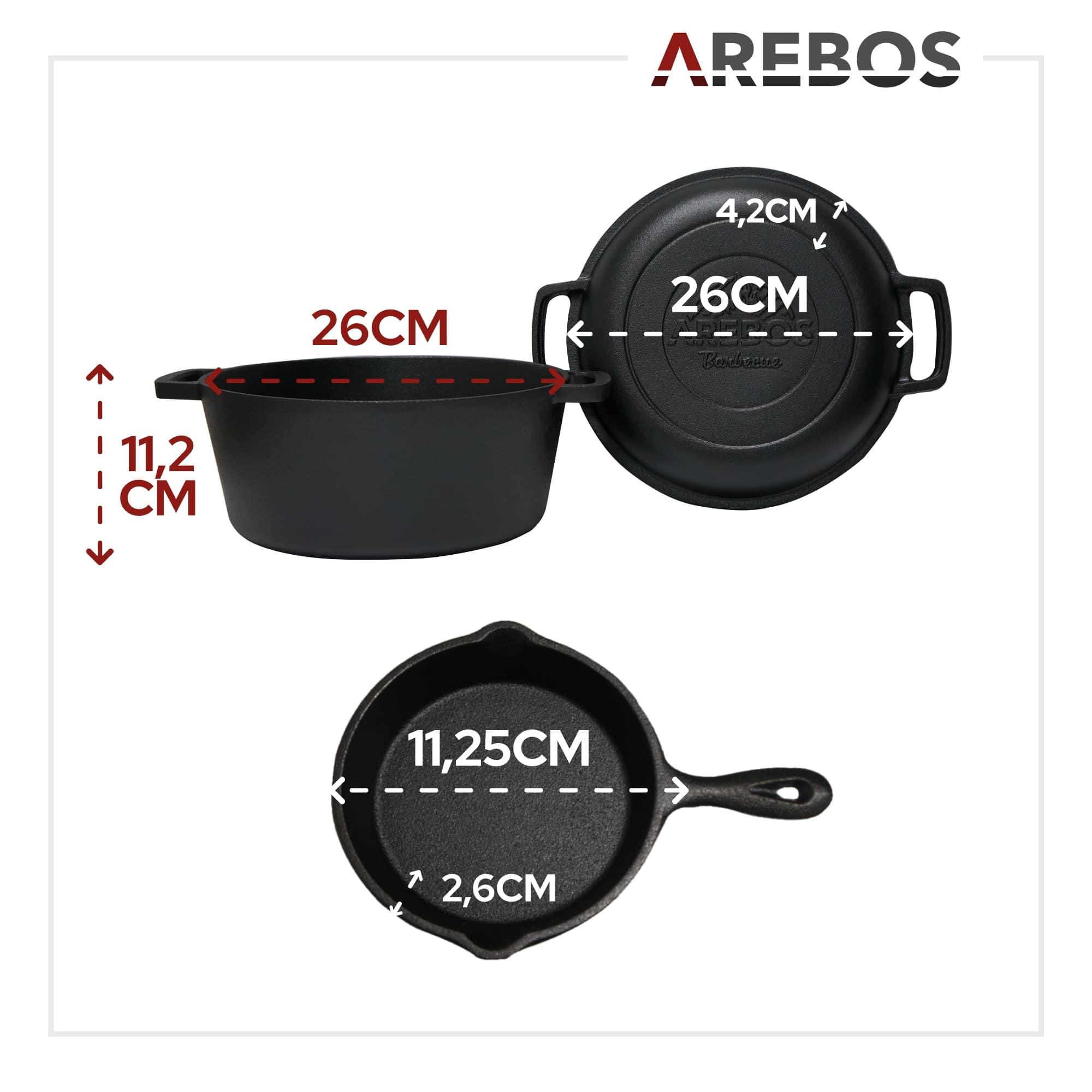 Arebos  Dutch Oven BBQ 2in1 Marmite en fonte Marmite de feu Marmite 