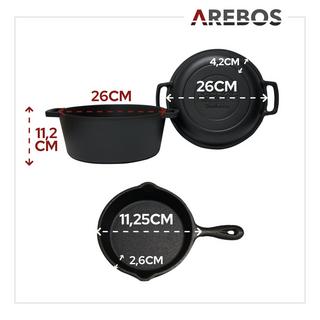 Arebos  Dutch Oven BBQ 2in1 Gusseisen Topf Schmortopf Feuertopf Kochtopf Grill 