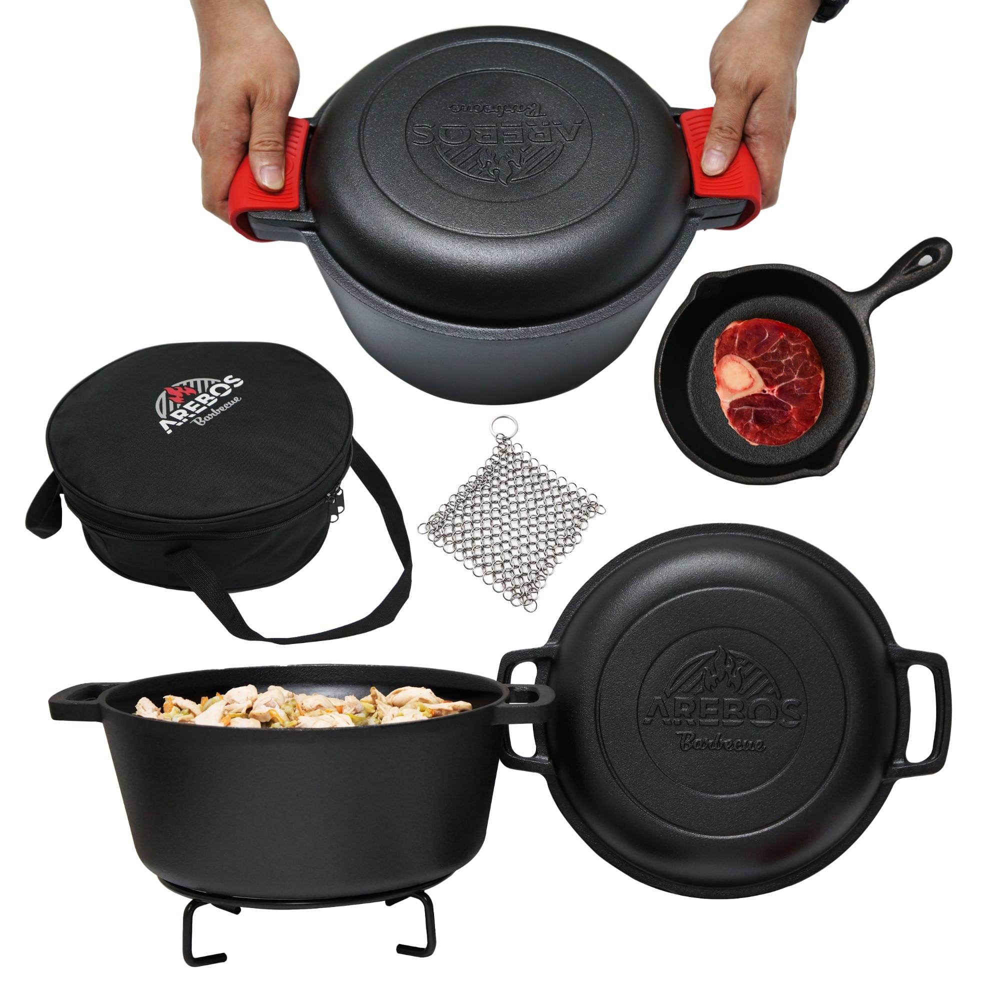 Arebos  Dutch Oven BBQ 2in1 Marmite en fonte Marmite de feu Marmite 