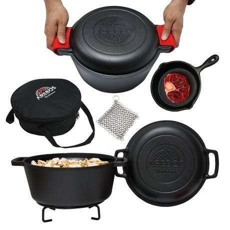 Arebos  Dutch Oven BBQ 2in1 Gusseisen Topf Schmortopf Feuertopf Kochtopf Grill 