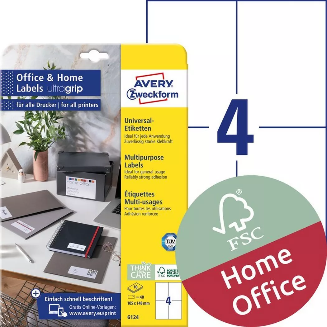 Avery-Zweckform – AVERY ZWECKFORM Etiketten 105x148mm, 40 Stk., One Size, Weiss