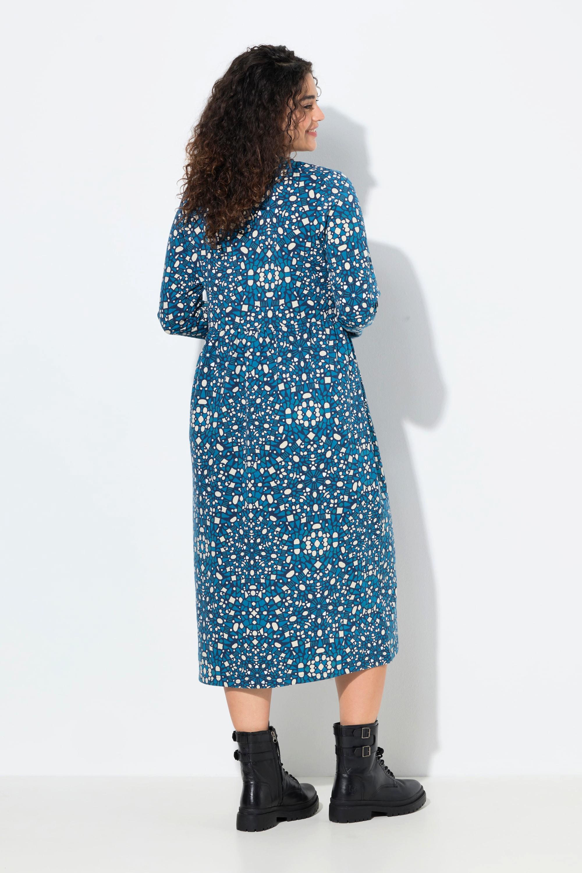 Ulla Popken Robe Midi Sweat A-Line Col Rond Manches Longues  