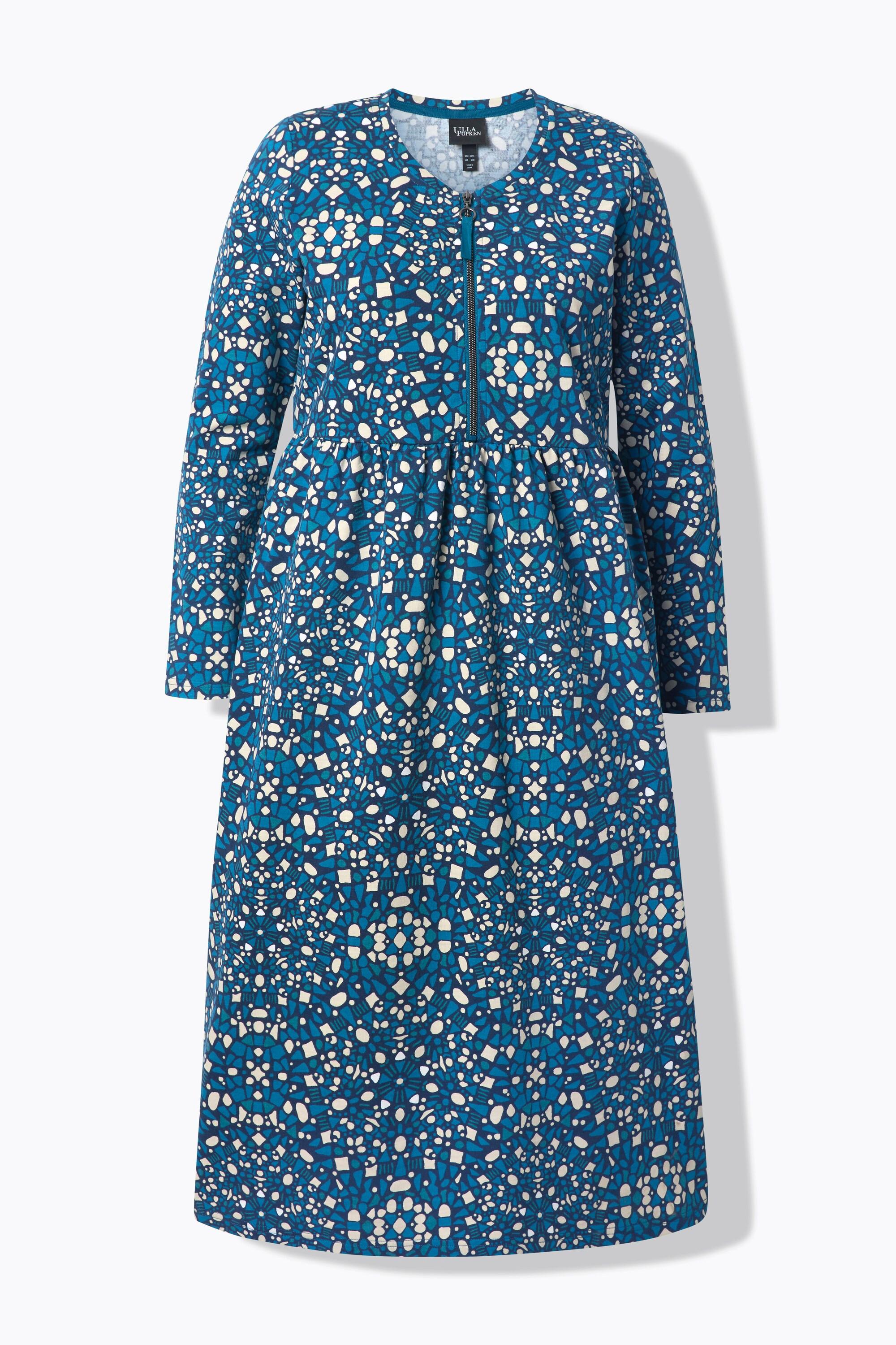 Ulla Popken Robe Midi Sweat A-Line Col Rond Manches Longues  