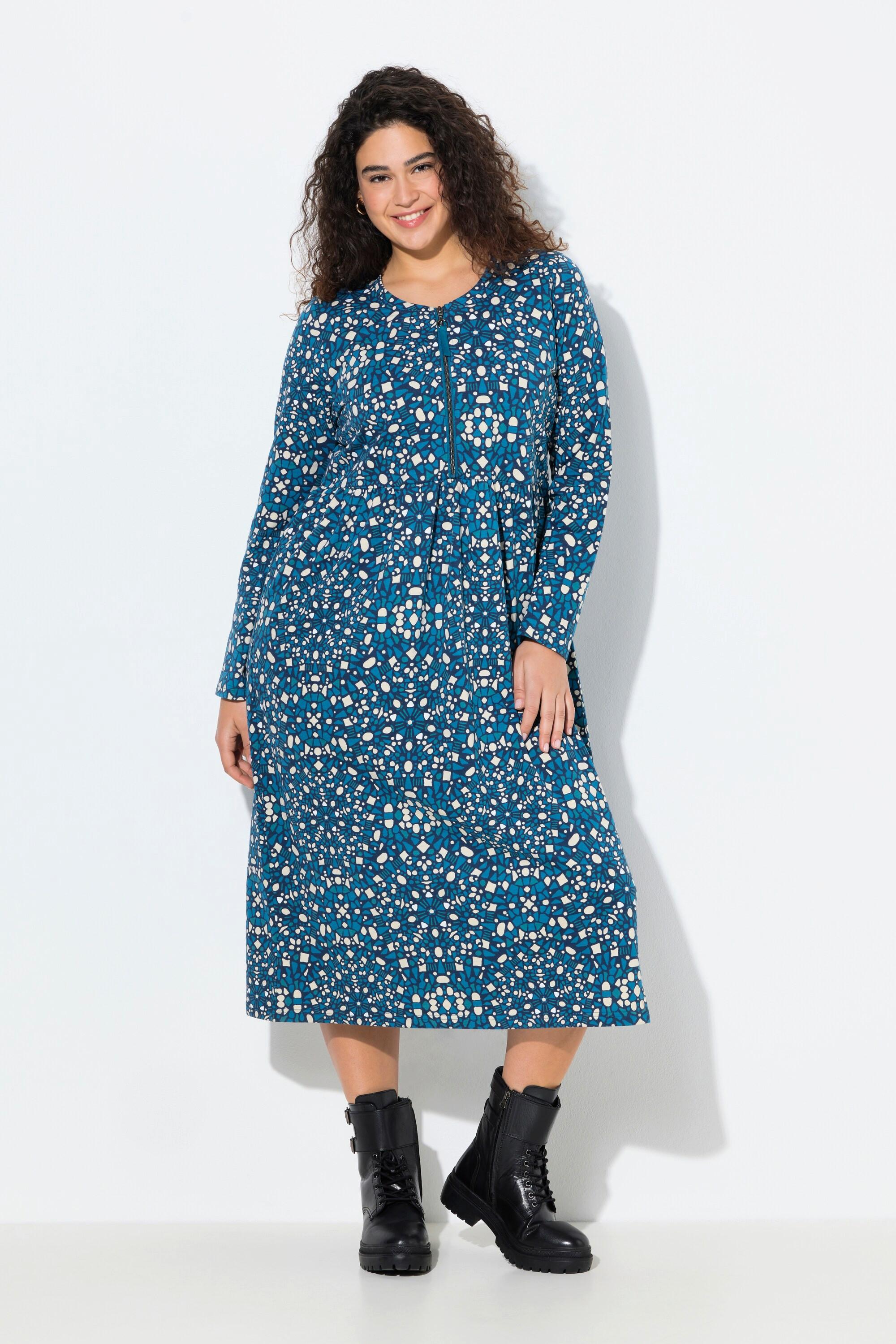 Ulla Popken Robe Midi Sweat A-Line Col Rond Manches Longues  