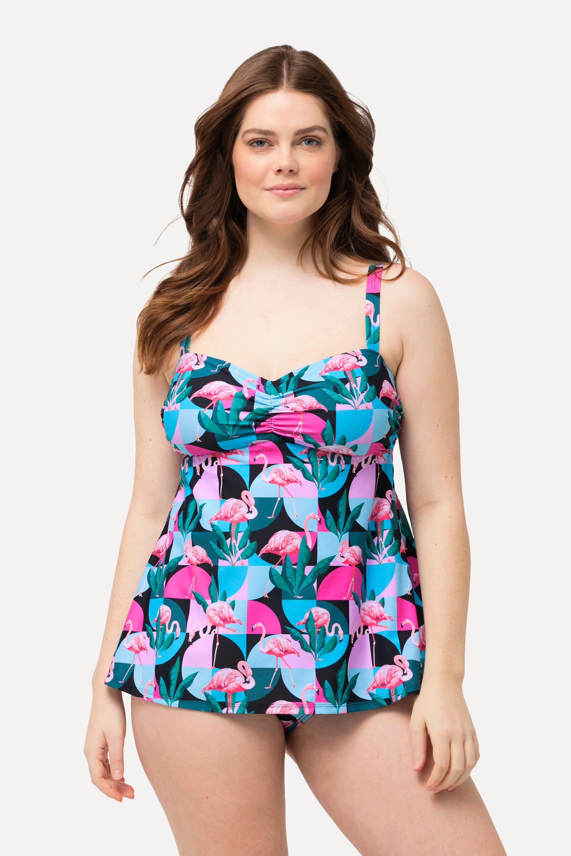 Ulla Popken Tankini Stampa Fenicottero Coppe Morbide Spalline Regolabili  