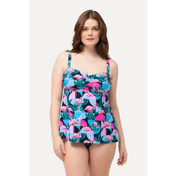 Tankini con fenicotteri, coppe morbide, spalline regolabili e materiale riciclato