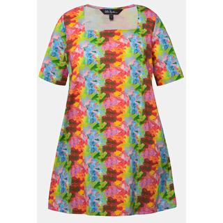 Ulla Popken  Longshirt, farbiger Print, A-Line, Carree-Ausschnitt, Halbarm 