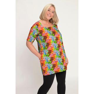 Ulla Popken  Longshirt, farbiger Print, A-Line, Carree-Ausschnitt, Halbarm 