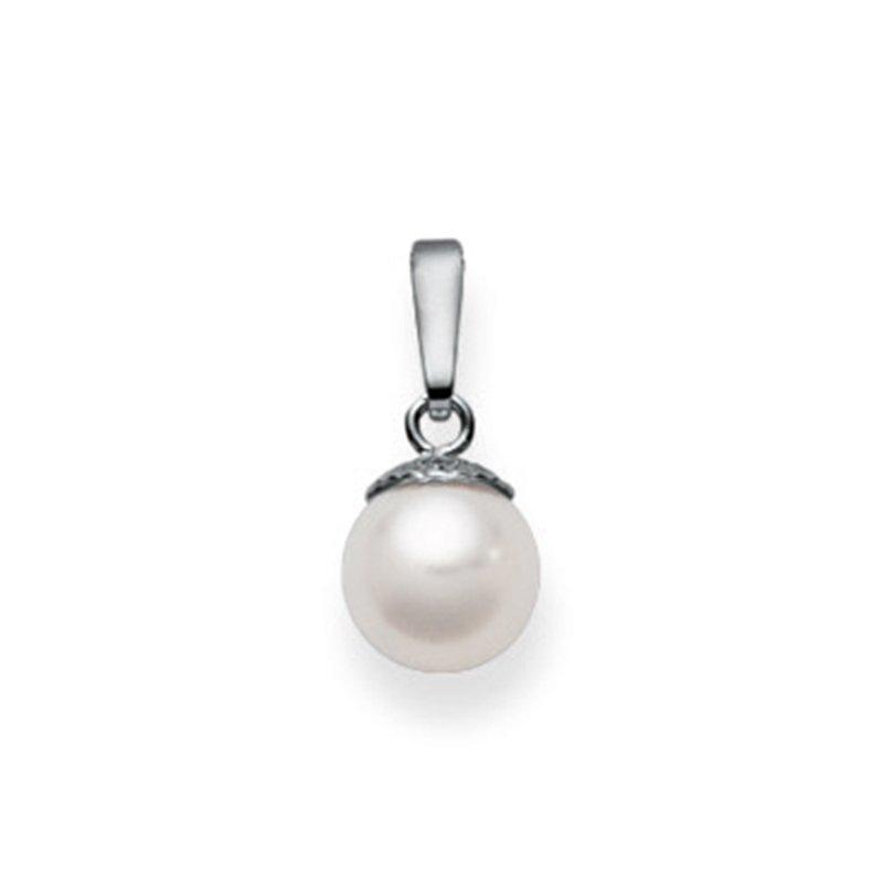 MUAU Schmuck  Pendentif or blanc 750 Perle Akoya, 15x7mm 