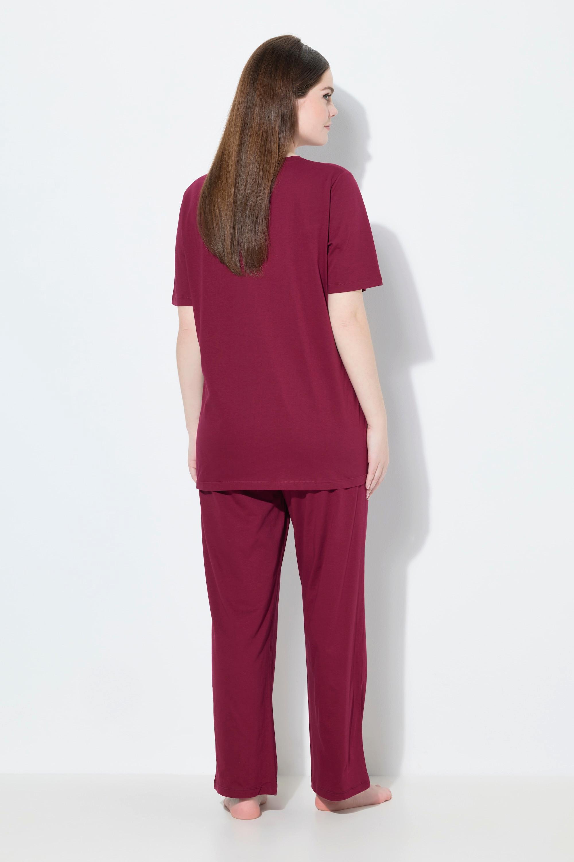 Ulla Popken Pigiama Fiori Ricami Scollo Rotondo Mezza Manica  