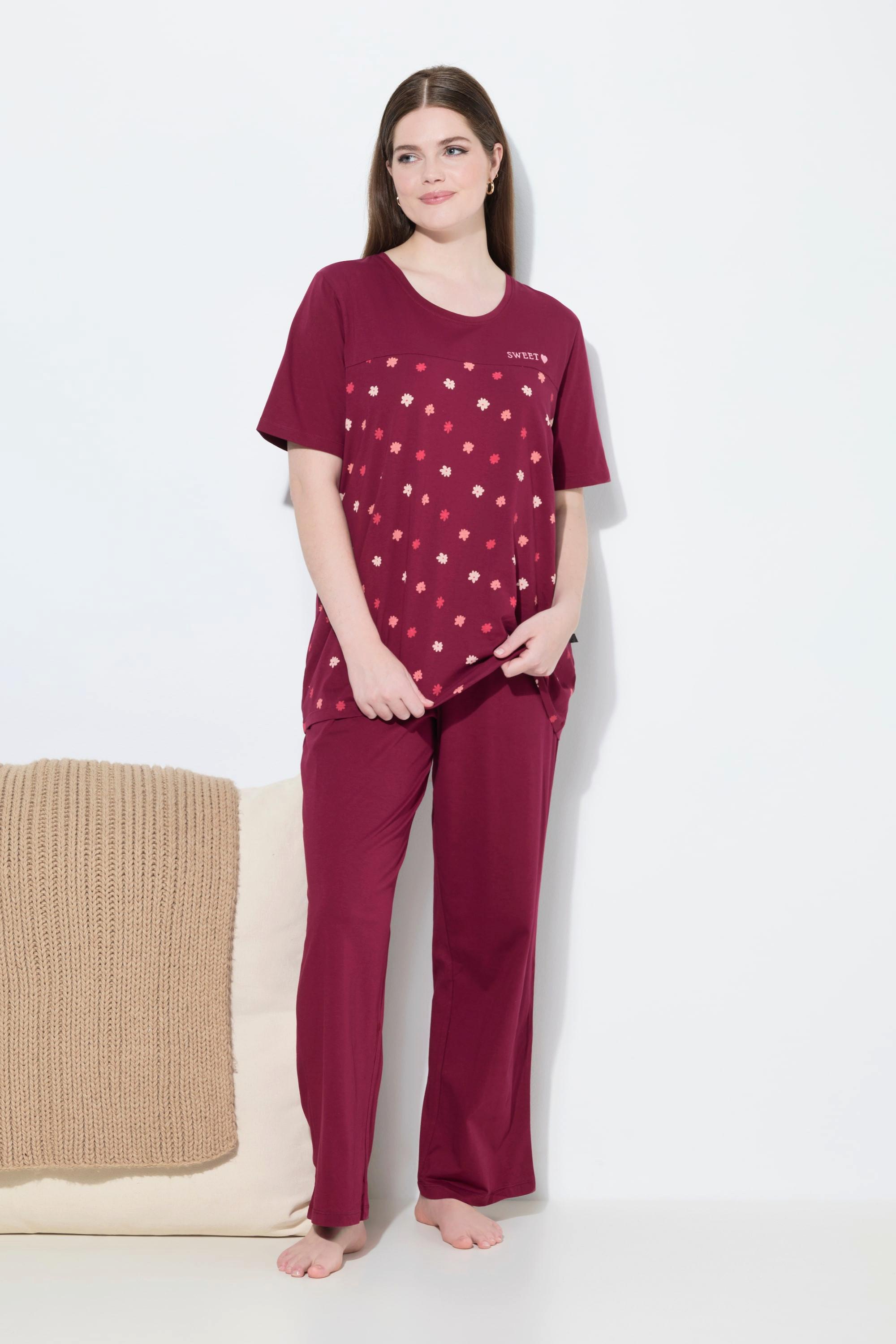 Ulla Popken Pigiama Fiori Ricami Scollo Rotondo Mezza Manica  