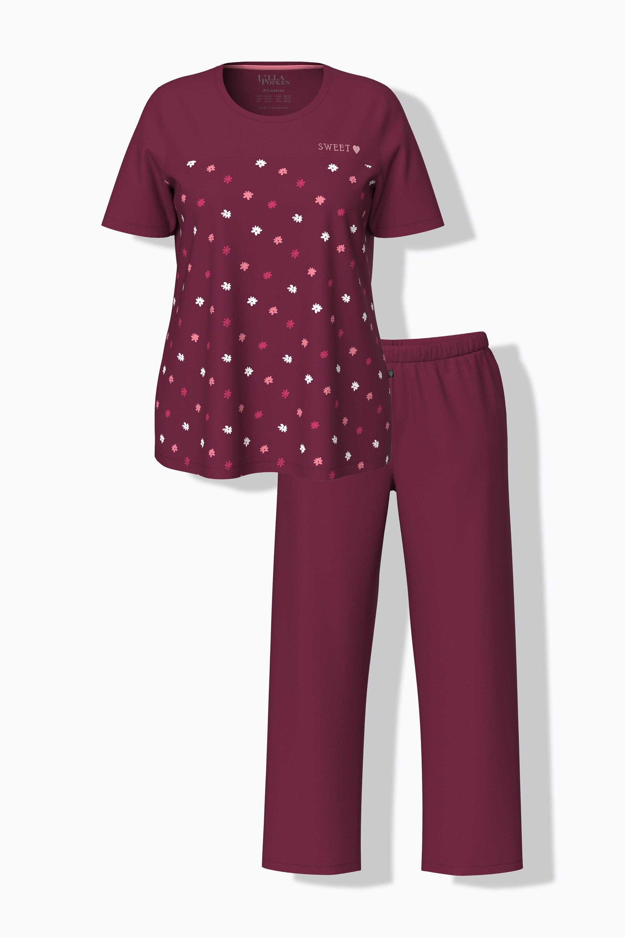 Ulla Popken Pigiama Fiori Ricami Scollo Rotondo Mezza Manica  