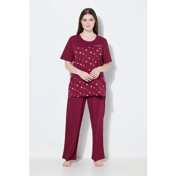 Pigiama con fiori, ricami, scollo a girocollo e mezze maniche