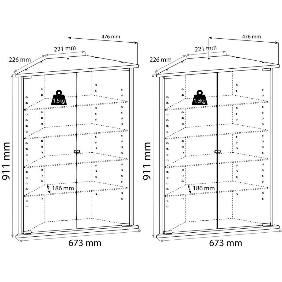 VCM Bois verre vitrine vitrine de collection en verre vitrine d'angle vitrine stand Vecko XL  